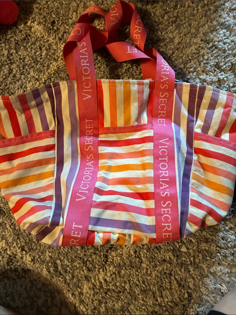 Victoria's Secret Striped Canvas Tote - Pink/Orange/Purple/White
